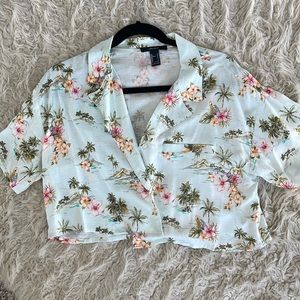 F21 Floral Crop Button Up Blouse